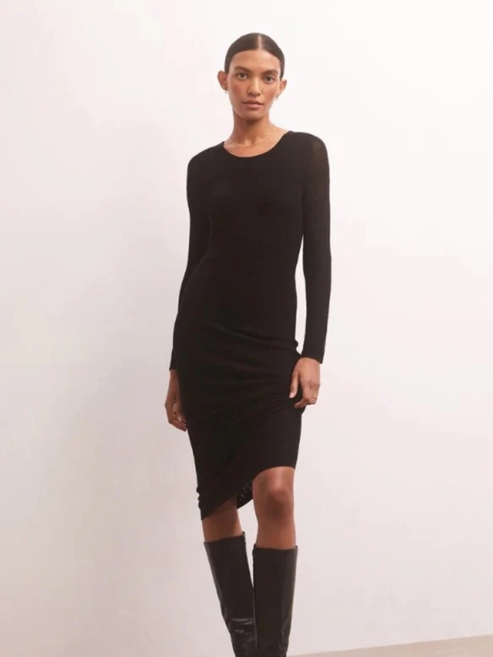 Aritzia Babaton Long Sleeve Black Midi Runched Bodycon Whimsigoth Dress Small